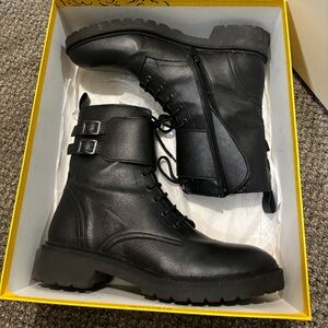 Black Leather Combat Boots